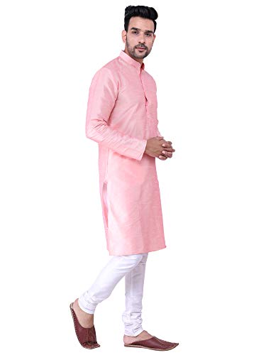 Image of HUZUR Men's Silk Solid Straight Long Kurta Pyjama Set| Ethnic Wear