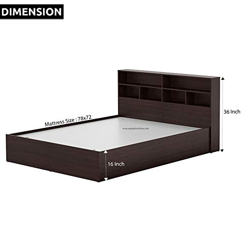 Image of CASPIAN Furniture Modern Style King Size Bed with Shelves & Box Storage /Mattress Size 78 x 72 Inches (Walnut Finish) (Matress not Included) | Detachable Bed with Storage