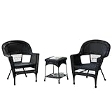 Jeco 3 Piece Wicker Chair and End Table Set without Cushion, Black