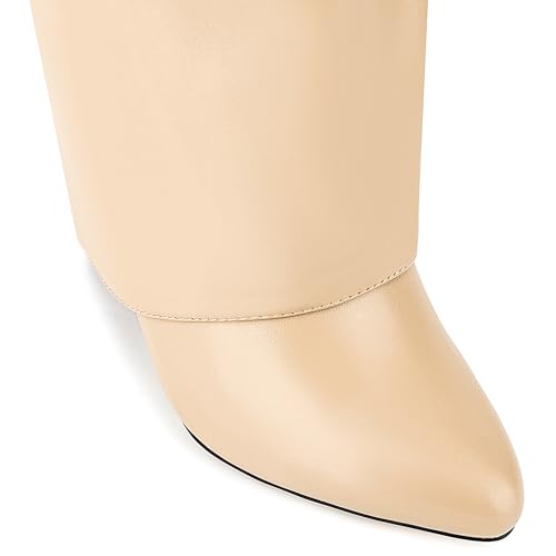 Image of Fold Over Knee High Boots for Women Pointy Pull-on Wedge Heel Knee Shark Boot With Side Zipper Covered Wedge Heel Padlock Boot