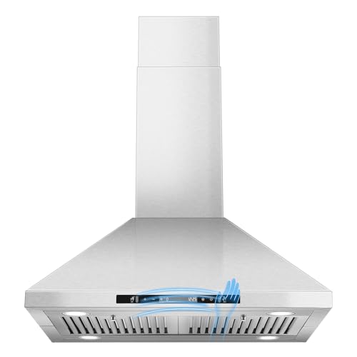 Comparison: Best Range Hood For Vaulted Ceiling 5 Tieasy 30" Island Range Hood 700 CFM Ceiling Mount Kitchen Vent Hood with Gesture/Touch Control, 3-Speed Fan & 4 LED Lights, Convertible Ductless/Duct, Stainless Steel Baffle Filters,Time Setting