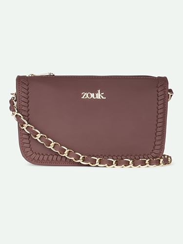 Image of ZOUK Small Shoulder Bag Bag for Women | Stylish Vegan Leather Shoulder Bag with Gold Chain Handle | Water-Resistant | Chic & Handcrafted Purse |