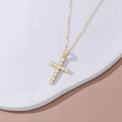 SISGEM 14k Gold 4/5 ct Lab Grown Diamond Cross Necklace for Women, 14kt Religious Jewelry Gifts for Her, 16-18 Inches4