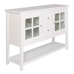 Walker Edison Charlotte Classic Glass Door Storage Buffet, 52 Inch, White Walker Edison Charlotte Classic Glass Door Storage Buffet 52 Inch White