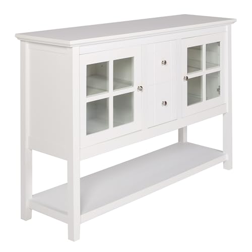 Walker-Edison-Charlotte-Classic-Glass-Door-Storage-Buffet-52-Inch-White Walker Edison Charlotte Classic Glass Door Storage Buffet 52 Inch White