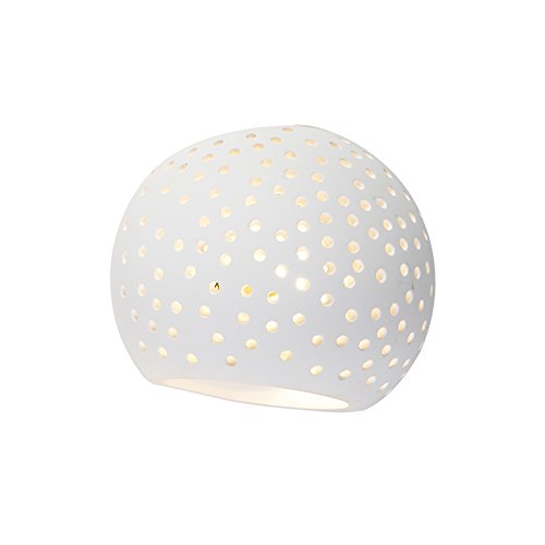 Qazqa - Vintage Bowl Wall Lamp I Wall Light White PlasterICeramic - Blur- - Retro - Suitable for LED G9 | 1 Light - Plaster Wall Light - Suitable for Living Room I Kitchen I Bedroom I