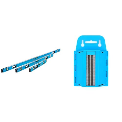 OX Pro Level Bag with 1800mm, 1200mm & 600mm Levels, Black/Blue & OX Pro 100 Pack Heavy Duty Knife Blades & Dispenser