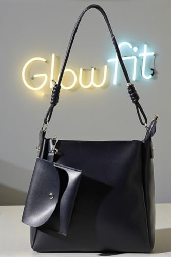 Kadın Suni Deri Omuz Çantası – Fermuarlı Tek Bölmeli, Çift Dış Cepli, Cüzdan Detaylı Günlük Şık Çanta (30x25x12 cm) (Lacivert) - Görsel 4