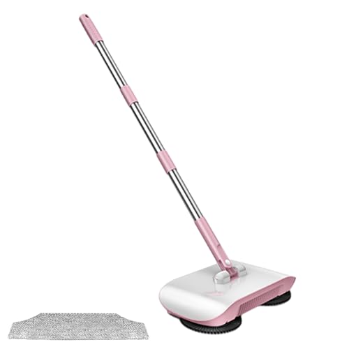 VALINK Spazzatrice per tappeti, spazzatrice per pavimenti, 2 in 1, rotante, a spinta manuale, asciutta a umido, strumento per la pulizia della casa per spazzare la pulizia rosa, 1 panno