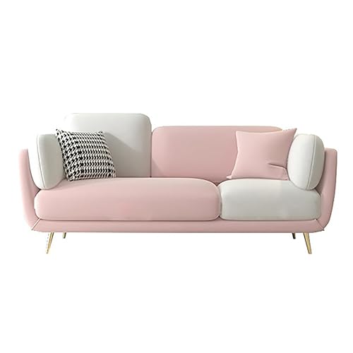 Image of Sixpine Luxury Dual Color Upholstery Classic Sofa in Premium Velvet | Solid Wood Structure | Sturdy Golden Legs | High Density Foam | Extra Comfort for Modern LivingRoom (Light Pink & Beige, 3 Seater)