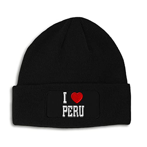 Patch Beanie for Men & Women I Love Peru I Love I Heart Flag Winter Hats Acrylic Skull Cap Hats 1 Size Black