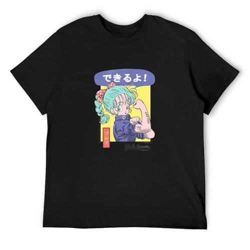 Bulma Retro Grunge Graphic Anime Manga Hombre Camiseta Unisex Black Tee, Negro , 3XL