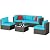 Shintenchi 6 Pieces Patio Furniture Sets Outdoor All-Weather Sectional Patio Sofa Set PE Rattan Manual Weaving Wicker Patio Conversation Set with Glass Table&Ottoman Cushion and Red Pillows, Blue