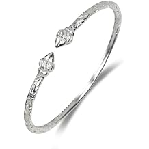 Better Jewelry West Indian 925 Sterling Silver Bangle w. Elegant Ridged Arrow Taj Mahal Ends, 1 piece