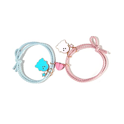Image of 2Pcs Love Heart Couple Matching Bracelet Set Adjustable Braide Rope Halloween Mummy Ghost Pumpkin Hat Wizard Bracelet for Women Men Lover Friend Friendship Jewelry