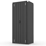 YODOLLA Gartenschrank, 76x56x178cm Geräteschuppen Metall, Wetterfest Outdoor-Schrank Lagerschuppen Hohe für Balkon, Rasenflächen und Hinterhöfe, Grau