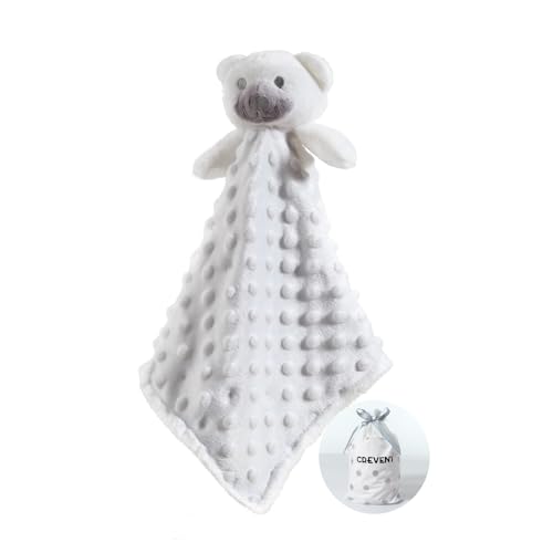 CREVENT Soft Cute Snuglling Toy Baby Security Blankies Unisex, Minky Dot Front + Sherpa Backing (White Bear)