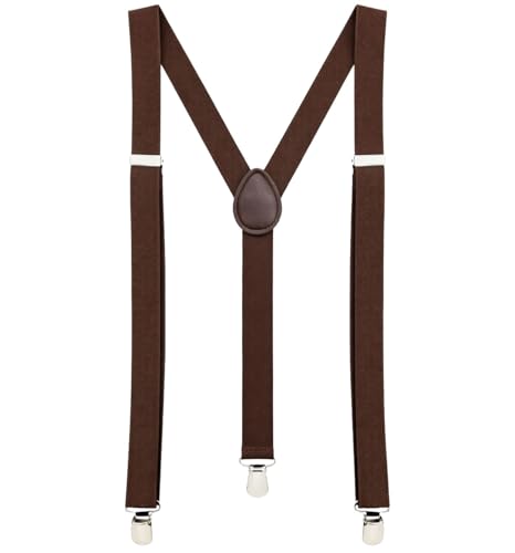 MDSTYLE Suspenders for Men Women Boys - Adjustable Y-Back with 3 Heavy Duty Clips for Wedding Formal Tuxedo Casual and Costume (Brown)