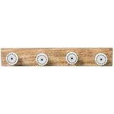 DRW Wandgarderobe aus Holz mit 4 Metallhaken in Natur, weiß und schwarz, 7 x 45 x 7,5 cm