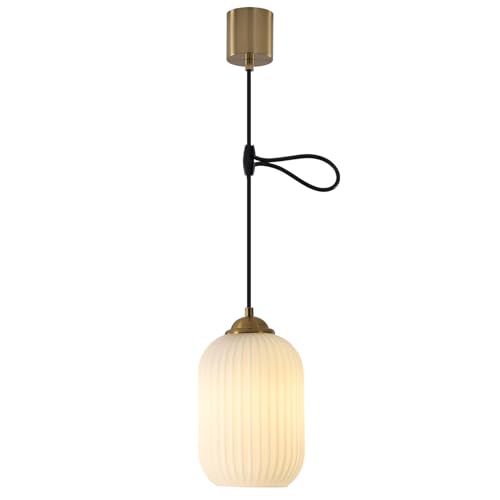 KCO Lighting 北欧モダン ペンダントライト 高さ調節可能 ミルクガラスシェード 引掛シーリング用 E26口金 三色調光 LED対応 おしゃれ 天井照明 照明器具 インテリア ダイニング リビング キッチン 寝室 電球別売り PSE認証済 (ゴールド-D)