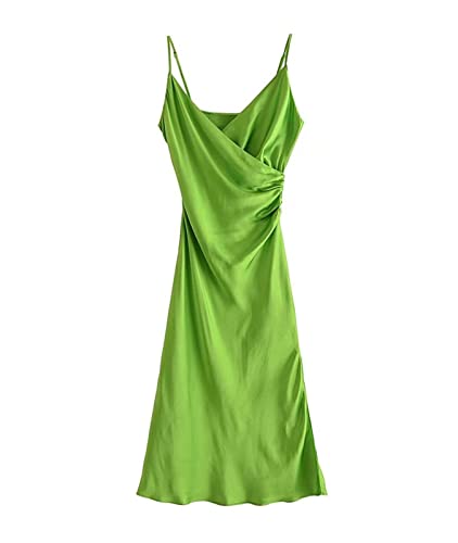 LiFBeauTiFuL Fließendes drapiertes Midi-Camisole-Kleid Vintage...