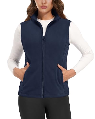 MAGCOMSEN Women's Fleece Vest Outerwear Sleeveless Lightweight Zip Jackets Warm Soft Vests with Zipper Pockets