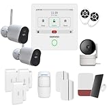 Daewoo Pack Alarme Connectée WiFi/GSM Touch 4,3 Pouces AM507 - Système sans Fil et sans Abonnement, Compatible Animaux, Détecteurs Inclus + Caméra de Surveillance Full HD, Application Mobile Incluse