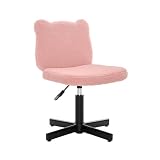 LUE BONA Schminkstuhl mit Bärenohren-Design – Höhenverstellbarer Samt-Drehsessel, 360° drehbar mit Rückenlehne, belastbar 158 kg, rosa, für Wohnzimmer & Schlafzimmer