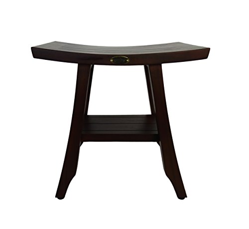 Satori 18" Eastern Style Solid Teak Shower Bench With Shelf- Adjustable Height Foot Pads #TOP6
