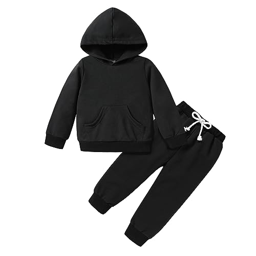 Happy Town - Happy Town Baby Fall Outfits for Girl Boy - Long Sleeve Hoodie Top and Long Sweatpants Toddler Sweatsuit, Black, 4-5T (17% Off Amazon Deal)