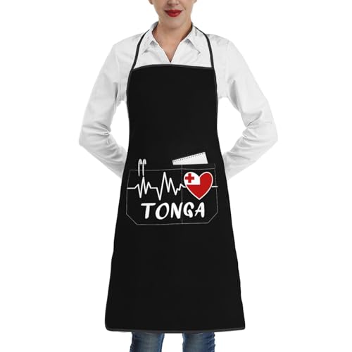 nopicsn Tonga Heartbeat Apron for cooking with Pockets Women Men Kitchen Chef Funny Aprons