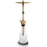 NPS Nargilem Premium Shisha Tradi | Hochwertig und Qualitativ aus Messing und Edelstahl | Traditionelle Wasserpfeife mit Kristallglas | Zeitloses Design (Gold/Accessoire Grün)