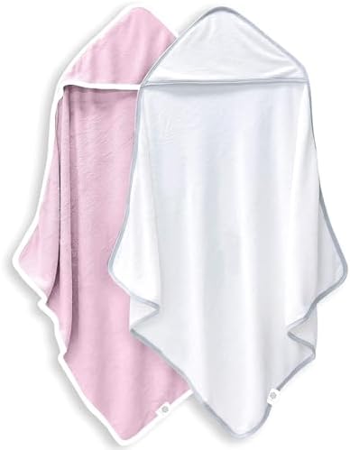 2 Pack Baby Bath Towel - Rayon Made from Bamboo, Ultra Soft Hooded Towels for Babies,Toddler,Infant - Newborn Essential -Perfect Baby Registry Gifts for Boy Girl - Pink and White