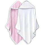 2 Pack Baby Bath Towel - Rayon Made from Bamboo, Ultra Soft Hooded Towels for Babies,Toddler,Infant - Newborn Essential -Perfect Baby Registry Gifts for Boy Girl - Pink and White