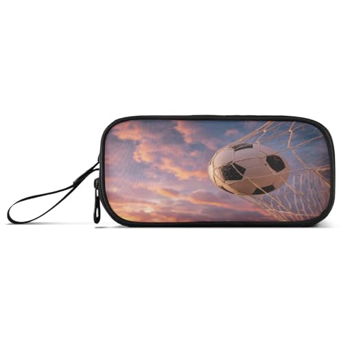 Image of Football Large Pencil Case, Soccer Ball Capacity Pencil Pouch 3 Compartments,Zipper Pencil Box, Back to School Supplies for Teen Girls Boy Student College Adults,Travel Essentials Blue Sky