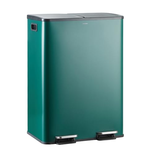 CASABEL Pattumiera Cucina Differenziata 60L – 2x30L, Doppio Scomparto con Pedale, Acciaio Inox Verde Scuro, Bidoni Spazzatura Interno, Coperchi Silenziosi, Contenitori Spazzatura Differenziata