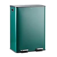 CASABEL Poubelle Tri Sélectif 60 L, Double Compartiment 2x30L, Acier INOX Blanc, Rectangulaire à Pédales, Anti Traces ni Odeurs - Maison