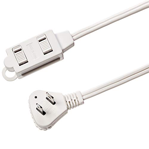 Image of Amazon Basics 3-Foot 2-Prong Indoor Extension Cord Power Strip with Flat Plug, Space-Saving Design, 13 Amps, 1625 Watts, 125 VAC, White, 2-Pack
