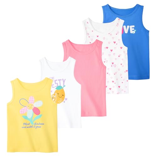 Garanimals Toddler Girl Lemon Tank Top - Everyday Machine-Washable Kids Clothes - Size 2T - Blue White Yellow Pink - 5 Pack Set