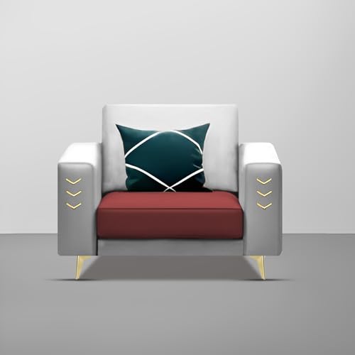 Image of Casaliving Falco 1 Seater Sofa Set for Living Room (Maroon Grey Fabric) Premium Fabric Sofa