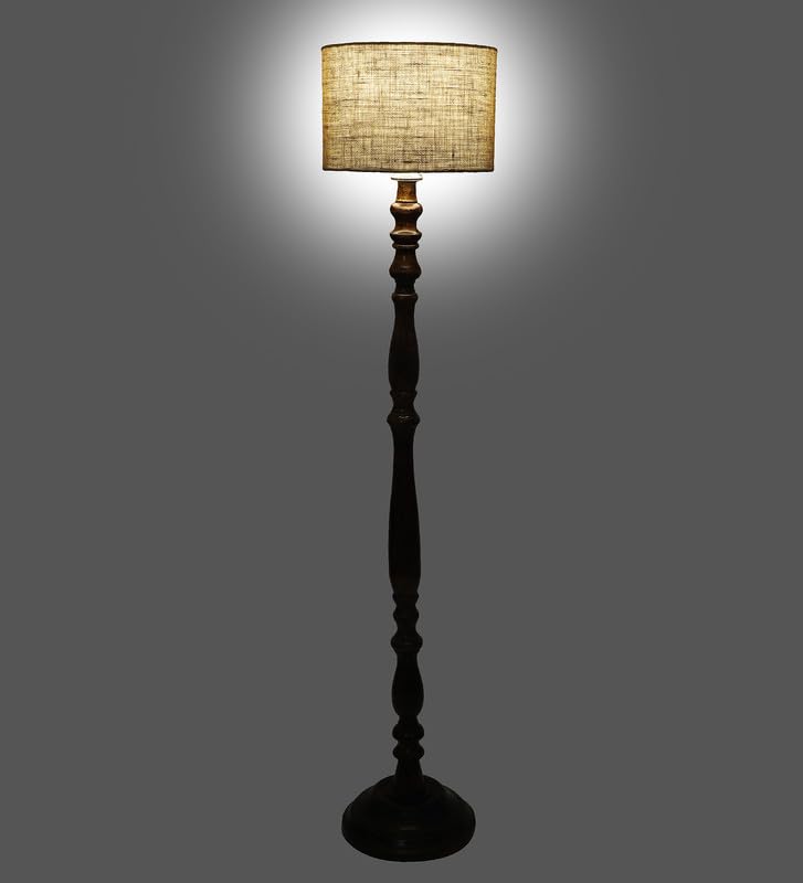 Image of tu casa Mango Wooden Floor Lamps with Classic Jute Shade for Home Decor, Bedrooms Corner, Living Room, Gifting, Diwali Decoration, Hall, Office, Study Room (Height: - 56 inch) - Bulb not Included