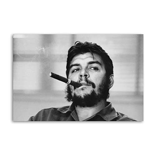 Poster décoratif sur toile Che Guevara fumant un cigare - 30 x 45 cm