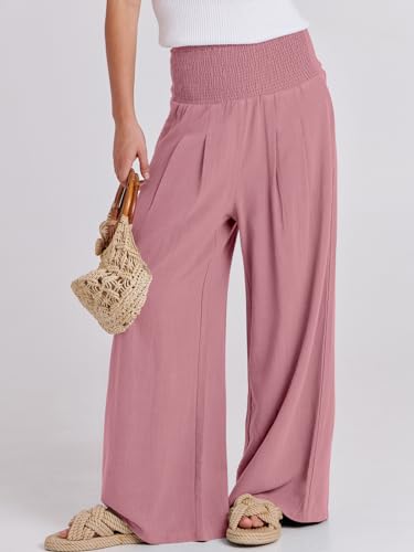 Image of ANRABESS Women Linen Palazzo Pants Summer Boho Wide Leg High Waist Casual Lounge Pant 2026 Beach Travel Vacation Outfits