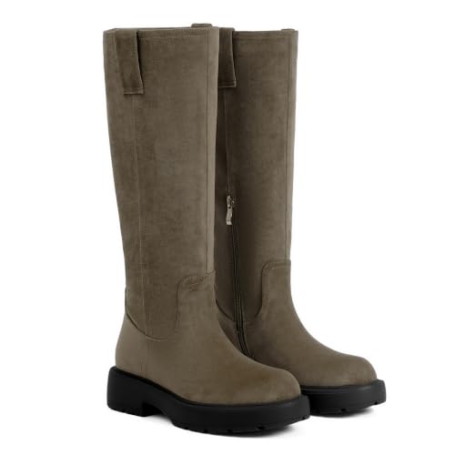 Image of VIUGJNEX Knee High Boots Women Low Heel Flat Chunky Fall Tall Riding Boots