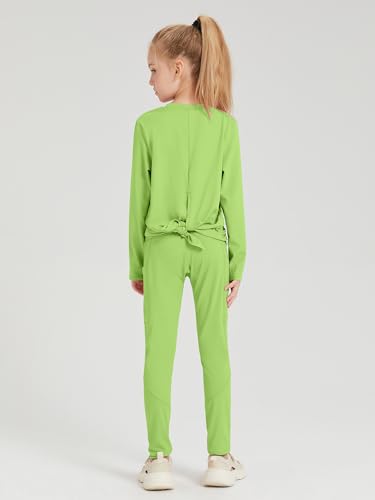 Girls' Activewear Set 2 Piece Long Sleeve Back Slit T-Shirt Leggings with Pockets Kids Athletic Tennis Golf Outfits4
