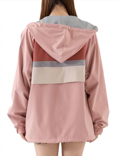 Women's Reversible Waterproof Jacket Lightweight Outdoor Windbreaker Hood Pockets Travel Trekking Camping2