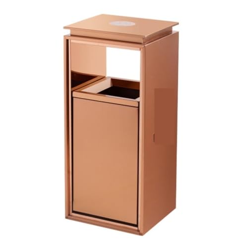 Commercial Outdoor Trash Can with Ashtray - Stainless Steel Hotel Lobby Garbage Bin for Elevator & Entrance - Durable Brown Vertical Waste Container