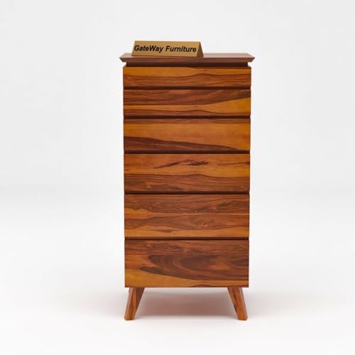 Image of GateWay Furniture Sheesham Wooden Chest of Drawers Wooden Dresser for Bedroom with 6 Drawers | Solid Wooden Storage Cabinet for Living Room | Chest Drawer Cabinet | Clothes Organizer (Santiago Honey1)