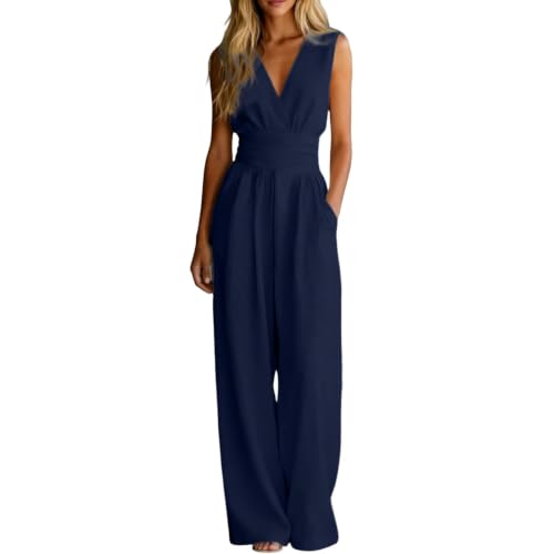 Mono de mujer con cuello en V holgado que disimula el abdomen pantalón de pierna ancha cómodo