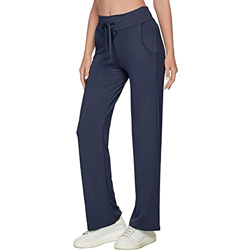 TownCat Pantalones de Yoga Mujer, cómodos Pantalones Modales, Pantalones de chándal Rectos, Pantalones de chándal Suaves con Bolsillos (Armada, XL)